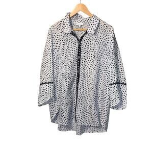 Habitat, clothes to live in Blouse large White Black Print Buttons Lagenlook